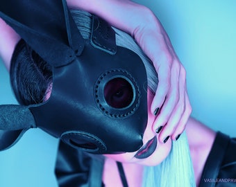 Masque de lapin en cuir noir, masque de lapin, accessoire sexy