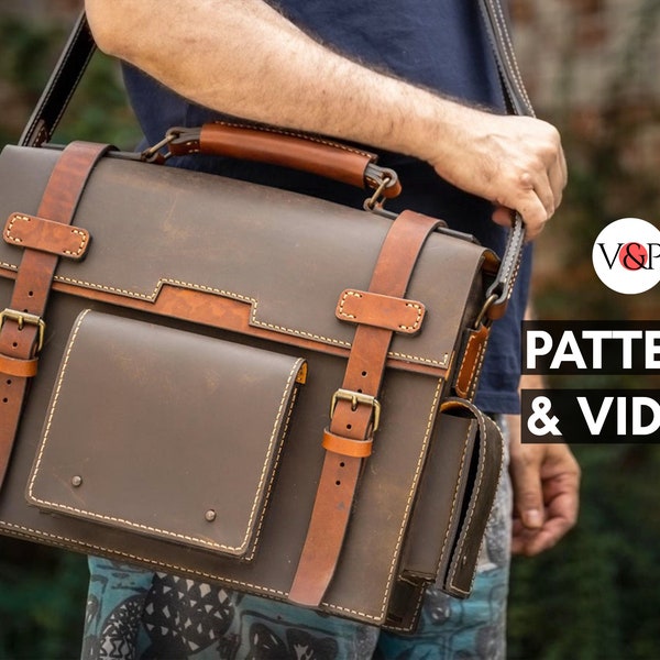PDF Pattern for Maverick Messenger Bag,  Leather Laptop Bag, Leather DIY, Instructional Video Tutorial by Vasile and Pavel