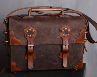 Steampunk Messenger Laptop Bag Leather