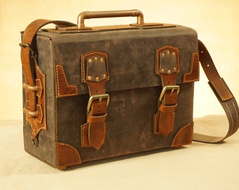 Steampunk Leather Travel Box Bag