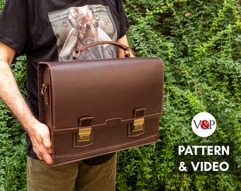 Logan Briefcase Pattern, Leather Laptop Bag, Messenger Bag Leather DIY, Leather PDF Pattern & Video Tutorial by Vasile and Pavel