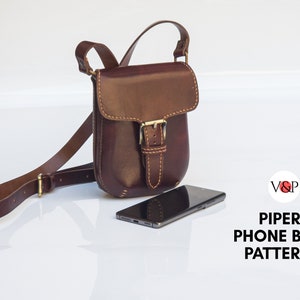 Modèle PDF pour modèle de sac de téléphone Piper, bandoulière en cuir, petit sac à main, vidéo d'instructions par Vasile et Pavel