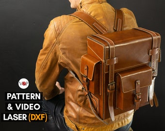 Lederrucksack, PDF Schnittmuster, DXF Laserdatei, Videoanleitung, Lederrucksack