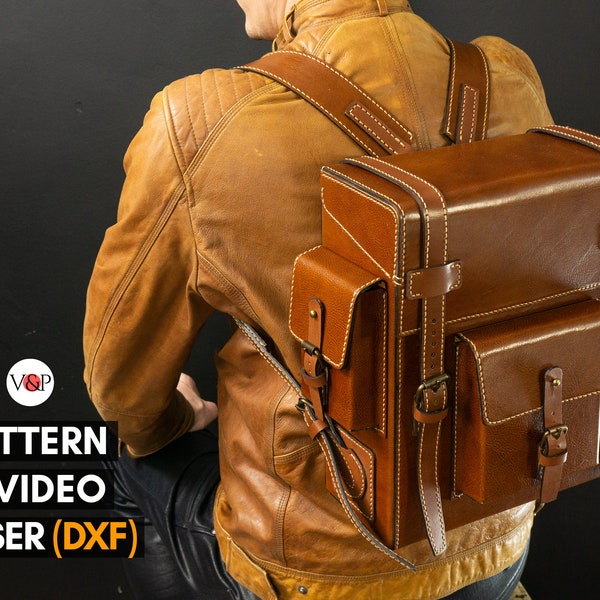 Sac à dos en cuir, modèle PDF, fichier laser DXF, instructions vidéo, sac à dos en cuir