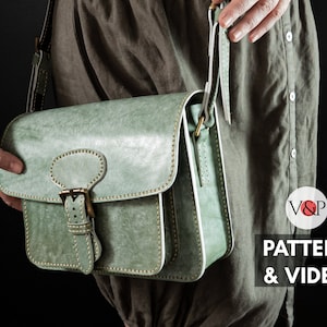 Modèle de sac à bandoulière Alice, petit sac à main en cuir, modèle PDF et vidéo pédagogique par Vasile et Pavel