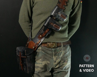 Steampunk Bandolier Chest Belt Pattern, DIY Leather, Leather Harness, Cosplay Chest Belt, Accessory, Video Instruction by Vasile and Pavel