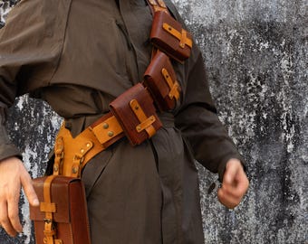 Steampunk Adventurer Leather Bandolier Chest Belt, Leather Harness, Cosplay Chest Belt, Steampunk Accessory