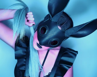 Lot de 2 masques de lapin noirs et blancs pour la Saint-Valentin, 2 masques de lapin en cuir