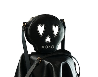 Skull Leather Bag, Goth Bag, Cosplay Accessory, Creepy Bag, Cosplay Costume, Statement Bag