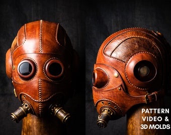 Dust Angel Leather Mask PDF Pattern with 3D Printed Molds, STL Files, Video Tutorial, Steampunk Leather Mask Diy by Vasile and Pavel