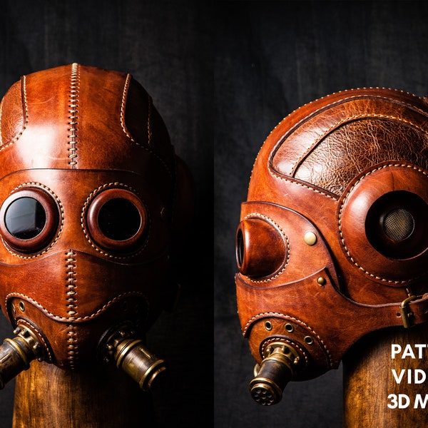 Dust Angel Leather Mask PDF Pattern with 3D Printed Molds, STL Files, Video Tutorial, Steampunk Leather Mask Diy by Vasile and Pavel