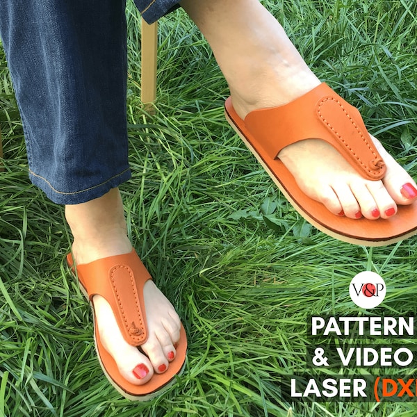 PDF-patroon+vector voor leren slippers, video-tutorial, doe-het-zelf leer, Griekse sandalen, DXF-laserbestand