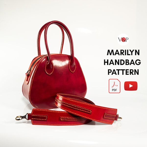 Leather Handbag Pattern, Marilyn Purse, Leather Bag Pattern, Red Handbag Purse by Vasile and Pavel