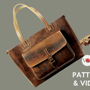 Olivia Tote Pattern, Leder-Einkaufstasche mit Fronttasche, PDF-Schnittmuster & Video-Anweisungen von Vasile und Pavel