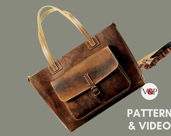 Olivia Tote Pattern, Leather Shopping Bag with Front Pocket,  PDF Pattern & Video Instructions by Vasile and Pavel