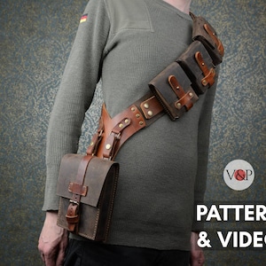 Steampunk Bandolier Pattern, DIY Leather, Leather Harness, Cosplay Chest Belt, PDF Pattern and Instructional Video by Vasile and Pavel