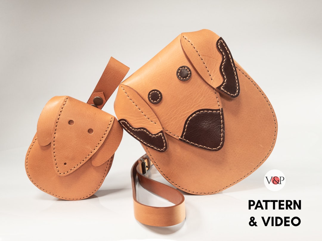 Leather Bag PDF Pattern, Video Tutorial, Dog Bag DIY Gift, Animal Shape