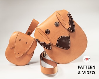 Leather Bag PDF Pattern, Video Tutorial, Dog Bag DIY Gift, Animal Shape Bag, Fanny Pack, Leather Hip Bag by Vasile and Pavel