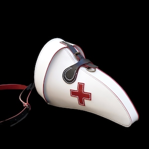 Nurse Plague Doctor Mask Pouch, Case, Bag, Box, Vegetable Tanned Leather, White Leather Plague Doctor Mask Pouch