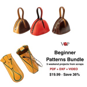 Beginner Leather Pattern Bundle | 5 Easy Weekend Projects from Scraps | PDF & DXF + Video Tutorials | Instant Download