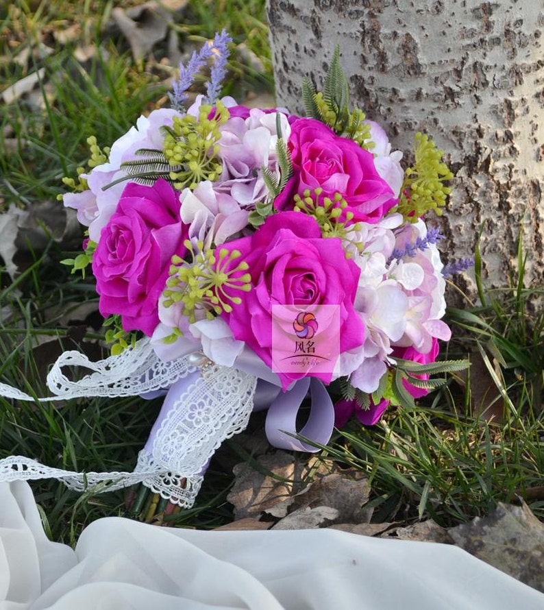 artificial flower bridal vintage bouquet pink hydrangea rose