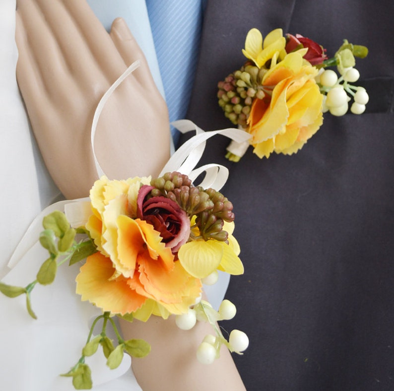 artificia flower wedding bridal bouquet yellow orange vintage rose hydrangea etc scculent