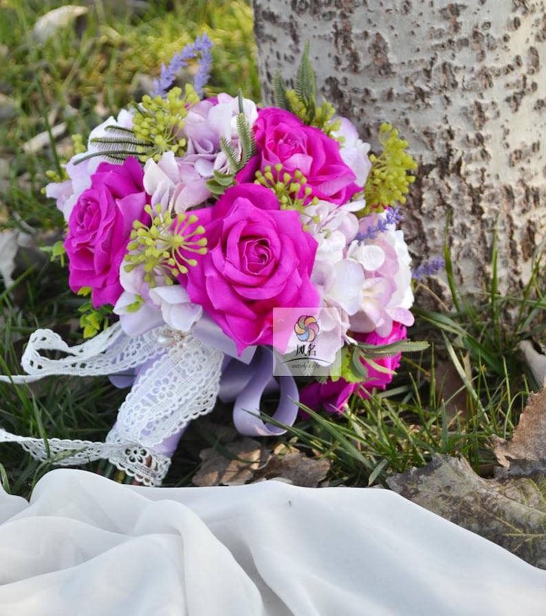 artificial flower bridal vintage bouquet pink hydrangea rose