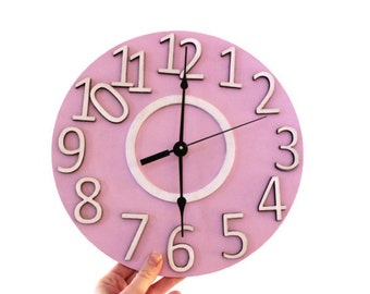 Wall clock Large pink wall clock Kids room Wall decor Children room Christening gift