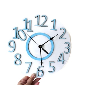Large sky blue wall clock Kids room Wall decor Children room Christening gift
