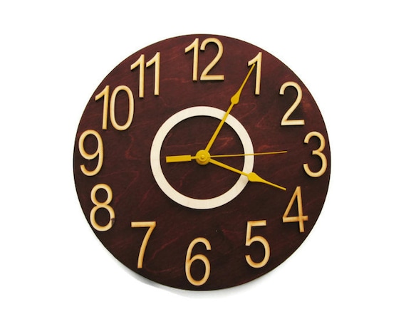 Round Large Brown Wall Clock Kids Home Office Kitchen Art - Brown Clock Wall Decor Round Large Brown Wall Clock Kids Home Office Kitchen Art - Brown Clock Wall Decor