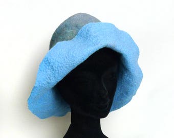 Grey blue Merino and silk hand felted hat, Felt Hat Felted wool hat, Womens winter hat, Felt hat for women, trilby hat, fedora hat