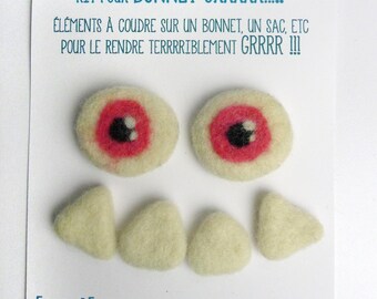 DIY - Kit pour personnaliser un bonnet : yeux et dents en laine feutrée