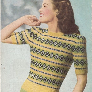 Weldons A712 Fair Isle Jumper - 34&quot; (36&quot;) bust - Vintage 1940s knitting pattern download