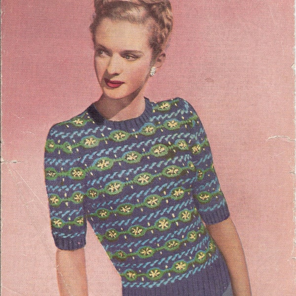 Weldons A736 Fair Isle Jumper - 31"-33" bust - Vintage 1940s knitting pattern download
