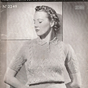 Patons and Baldwins 2249 Lady&#39;s &#39;Florence&#39; Jumper - 35&quot; bust - 1930s knitting pattern download