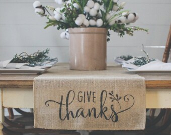 Give Thanks Natural Burlap Table Runner, Table Runner, Thanksgiving Table Runner* Free Shipping*