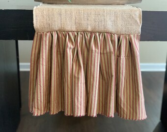 Burlap Table Runner, natural burlap Runner, Red ticking cotton ruffle farmhouse styleTable Runner * Free Shipping*