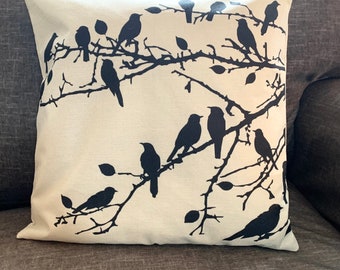Pillow Cover ,Family  of birds ,bird decor, birds on branches,spring decor, 18x18 ,home decor ,ready to ship* Free Shipping*