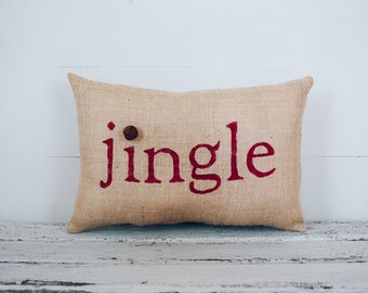 Christmas Pillow Decor Pillow Jingle Christmas Pillow burlap pillow 15x10  accent pillow