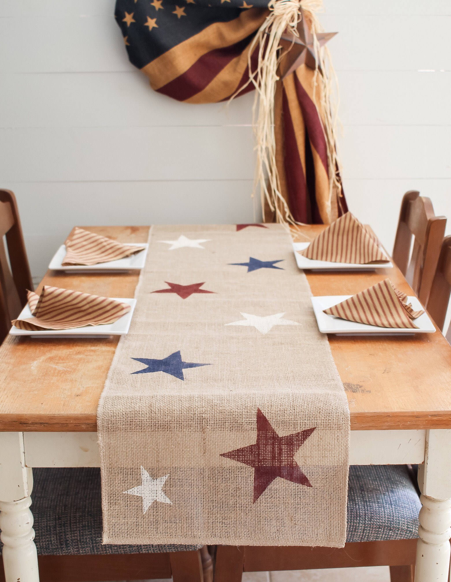 Americana Star burlap Table Runner, AmericanaTable Runner, Patriotic …