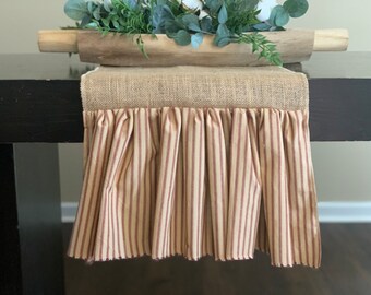 Burlap Table Runner, natural burlap Runner, Red ticking ruffle farmhouse styleTable Runner * Free Shipping*