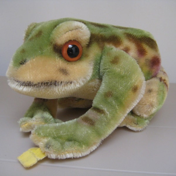 Steiff Vintage LARGE Mohair Froggy Frog -- Raised Script Button – 1960 to 1973 -- A Happy Hopper!