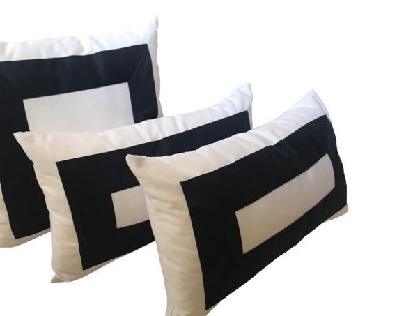 White With Navy Blue Pillow Cover, Rectangular Design, Geometric Pillow