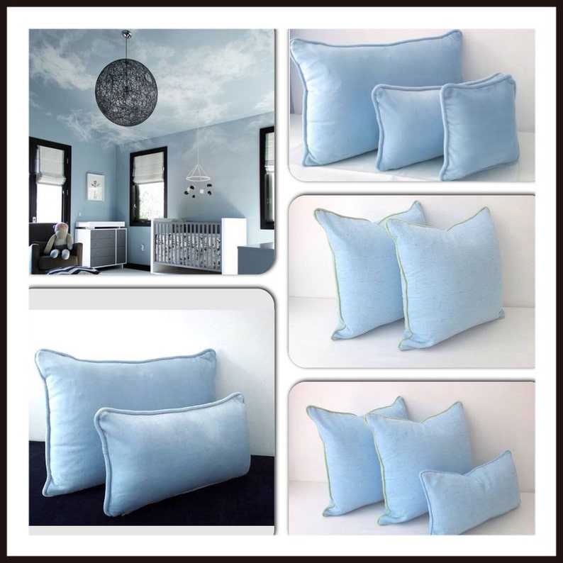 Velvet Baby Blue Throw Pillow Velvet Cushion Baby Room Decor Etsy