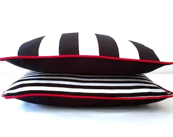 Black and White Striped Throw Pillow, Wide Black and White Stripes With Black Back