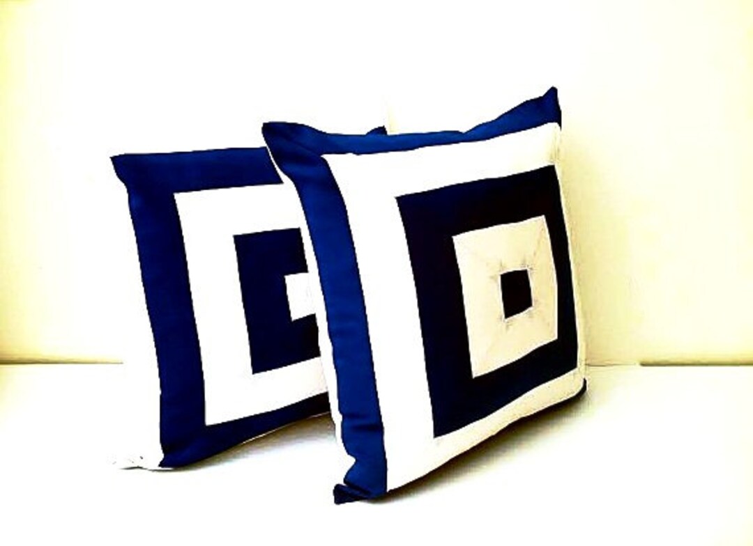 Navy Blue and White Throw Pillow Cover Square Design Cushion Etsy