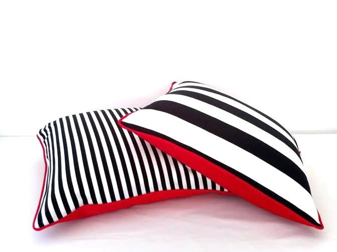 Black and White Striped Throw Pillow Cover Wide Black and Etsy