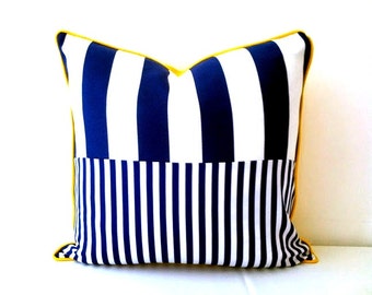 Nautical Style Throw Pillow Cover, Stripes Navy Blue and White Cushion