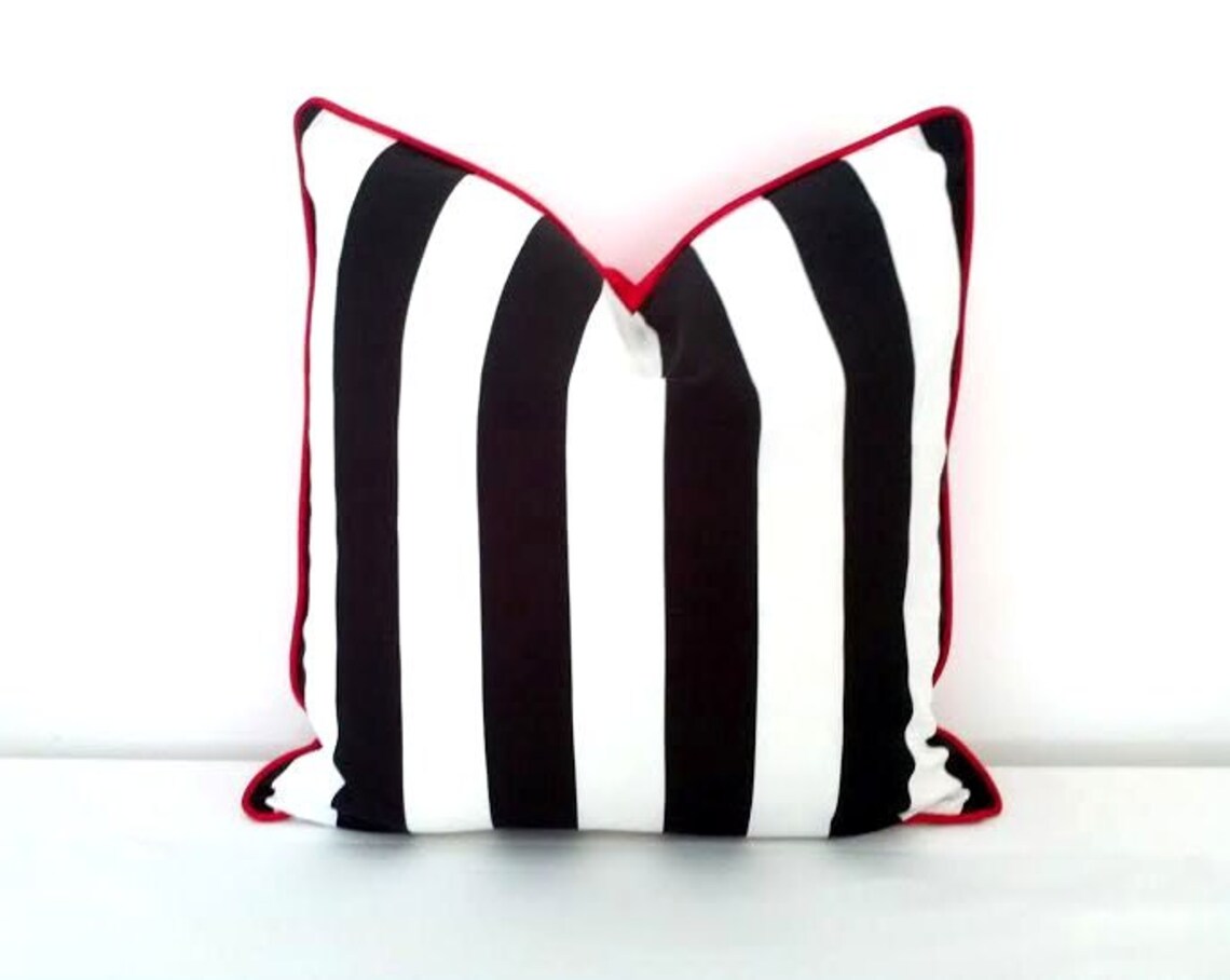 Black and White Striped Throw Pillow Cover Wide Black and Etsy
