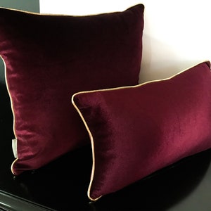 Burgundy With Gold Pillow Cover, Lumbar Throw Pillow Cover With Gold Piping